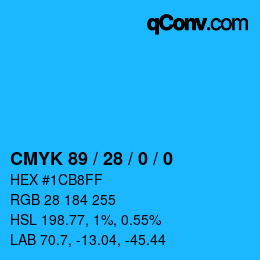 颜色代码: CMYK 89 / 28 / 0 / 0 | qconv.com