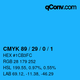 颜色代码: CMYK 89 / 29 / 0 / 1 | qconv.com