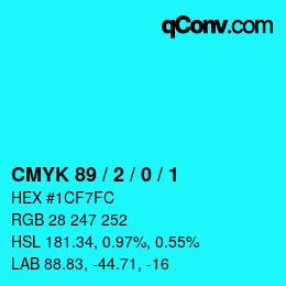 カラーコード: CMYK 89 / 2 / 0 / 1 | qconv.com