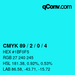 カラーコード: CMYK 89 / 2 / 0 / 4 | qconv.com