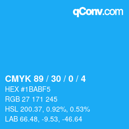カラーコード: CMYK 89 / 30 / 0 / 4 | qconv.com