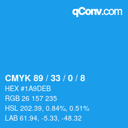 カラーコード: CMYK 89 / 33 / 0 / 8 | qconv.com