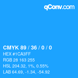 カラーコード: CMYK 89 / 36 / 0 / 0 | qconv.com