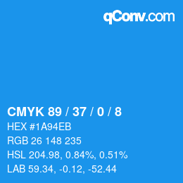 カラーコード: CMYK 89 / 37 / 0 / 8 | qconv.com