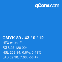 カラーコード: CMYK 89 / 43 / 0 / 12 | qconv.com