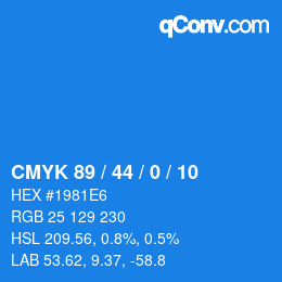 颜色代码: CMYK 89 / 44 / 0 / 10 | qconv.com