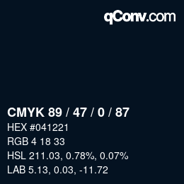 カラーコード: CMYK 89 / 47 / 0 / 87 | qconv.com