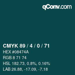 Código de color: CMYK 89 / 4 / 0 / 71 | qconv.com