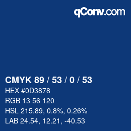Code couleur: CMYK 89 / 53 / 0 / 53 | qconv.com