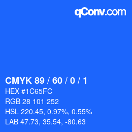 カラーコード: CMYK 89 / 60 / 0 / 1 | qconv.com