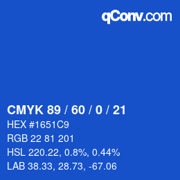 カラーコード: CMYK 89 / 60 / 0 / 21 | qconv.com