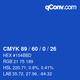 カラーコード: CMYK 89 / 60 / 0 / 26 | qconv.com