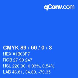 カラーコード: CMYK 89 / 60 / 0 / 3 | qconv.com