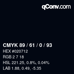 カラーコード: CMYK 89 / 61 / 0 / 93 | qconv.com