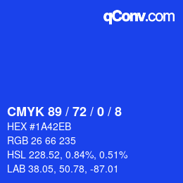 Color code: CMYK 89 / 72 / 0 / 8 | qconv.com