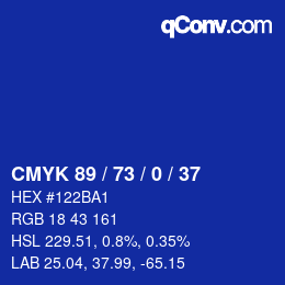 カラーコード: CMYK 89 / 73 / 0 / 37 | qconv.com