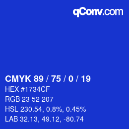 Color code: CMYK 89 / 75 / 0 / 19 | qconv.com