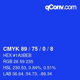 颜色代码: CMYK 89 / 75 / 0 / 8 | qconv.com