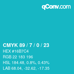 颜色代码: CMYK 89 / 7 / 0 / 23 | qconv.com
