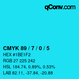 カラーコード: CMYK 89 / 7 / 0 / 5 | qconv.com