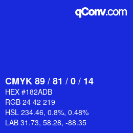 Color code: CMYK 89 / 81 / 0 / 14 | qconv.com