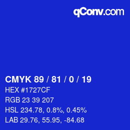 Color code: CMYK 89 / 81 / 0 / 19 | qconv.com