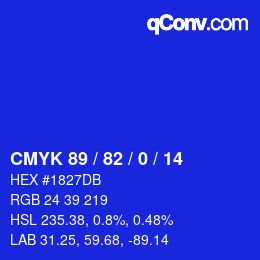 Color code: CMYK 89 / 82 / 0 / 14 | qconv.com