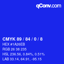 颜色代码: CMYK 89 / 84 / 0 / 8 | qconv.com