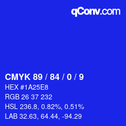 颜色代码: CMYK 89 / 84 / 0 / 9 | qconv.com