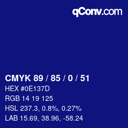 カラーコード: CMYK 89 / 85 / 0 / 51 | qconv.com