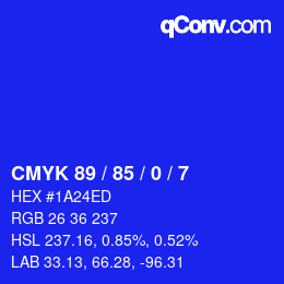 Color code: CMYK 89 / 85 / 0 / 7 | qconv.com