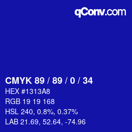 Color code: CMYK 89 / 89 / 0 / 34 | qconv.com