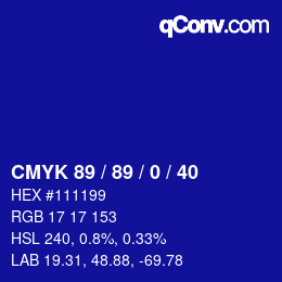 カラーコード: CMYK 89 / 89 / 0 / 40 | qconv.com