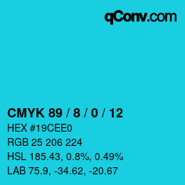 カラーコード: CMYK 89 / 8 / 0 / 12 | qconv.com