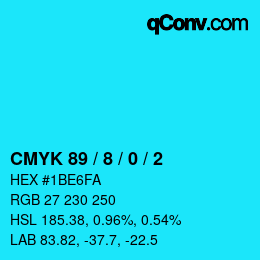 カラーコード: CMYK 89 / 8 / 0 / 2 | qconv.com