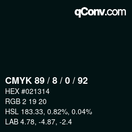 カラーコード: CMYK 89 / 8 / 0 / 92 | qconv.com
