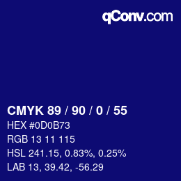 Color code: CMYK 89 / 90 / 0 / 55 | qconv.com