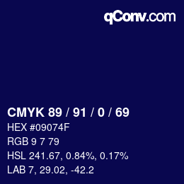 颜色代码: CMYK 89 / 91 / 0 / 69 | qconv.com