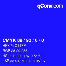 颜色代码: CMYK 89 / 92 / 0 / 0 | qconv.com