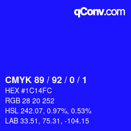 カラーコード: CMYK 89 / 92 / 0 / 1 | qconv.com