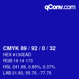 カラーコード: CMYK 89 / 92 / 0 / 32 | qconv.com