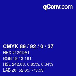 カラーコード: CMYK 89 / 92 / 0 / 37 | qconv.com