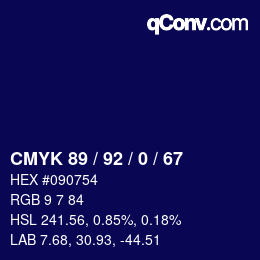 颜色代码: CMYK 89 / 92 / 0 / 67 | qconv.com