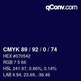 颜色代码: CMYK 89 / 92 / 0 / 74 | qconv.com
