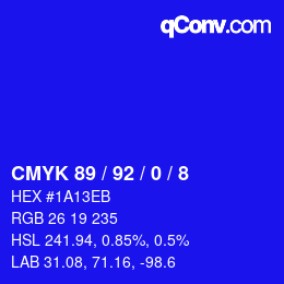 カラーコード: CMYK 89 / 92 / 0 / 8 | qconv.com