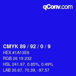 カラーコード: CMYK 89 / 92 / 0 / 9 | qconv.com