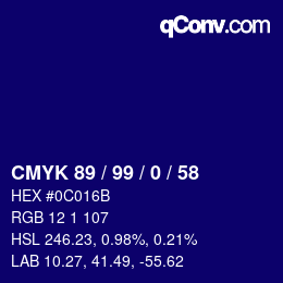 颜色代码: CMYK 89 / 99 / 0 / 58 | qconv.com