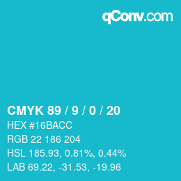 颜色代码: CMYK 89 / 9 / 0 / 20 | qconv.com