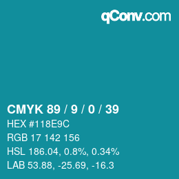カラーコード: CMYK 89 / 9 / 0 / 39 | qconv.com