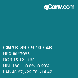 Color code: CMYK 89 / 9 / 0 / 48 | qconv.com
